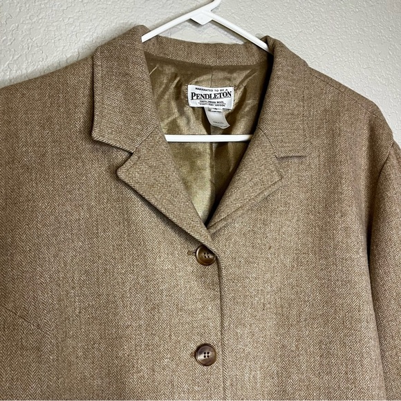 Pendleton Vintage Women's Tan Herringbone Button Down Virgin Wool Jacket Size 18 - Picture 2 of 16